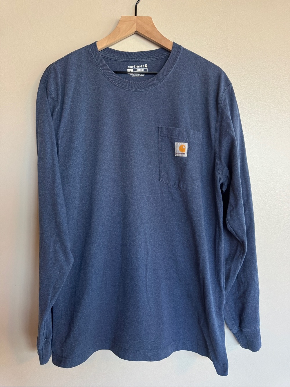 Carhartt Mens Loose Fit Long Sleeve Pocket T-Shirt Blue Size M TK0126